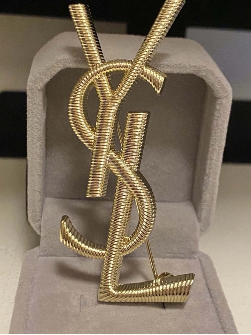 Yves Saint Laurent Gold-tone YSL Logo Brooch Unisex